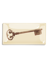 Antique Estate Key Decoupage Glass Tray