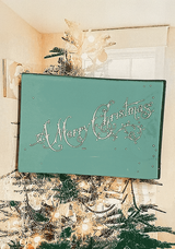 Vintage Mint Merry Christmas Script Decoupage Glass Tray