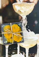 Pressed Flower Sunflower Copper & Glass Coasters, Set/ 4// Min. Case of 2