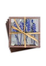 Pressed Flower Lavender Copper & Glass Coasters, Set/ 4// Min. Case of 2