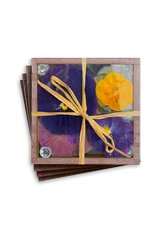 Min. Case Pack of 2 // Pressed Flower Pansy Copper & Glass Coasters, Set/ 4
