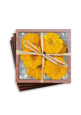 Pressed Flower Sunflower Copper & Glass Coasters, Set/ 4// Min. Case of 2