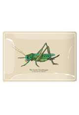 Very Green Lucky Grasshopper Decoupage Glass Tray