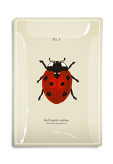 Red English Ladybug Decoupage Glass Tray