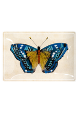 Blue Pansy Butterfly Decoupage Glass Tray