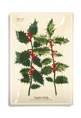 English Holly Stems Decoupage Glass Tray