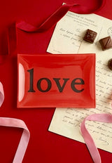 Crimson Love Typset Decoupage Glass Tray