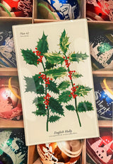 English Holly Stems Decoupage Glass Tray