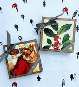 Min. Case Pack of 2 // Big Red Santa Copper & Glass Coaster, Set of 4