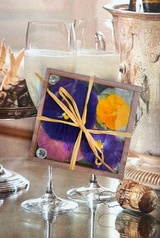 Min. Case Pack of 2 // Pressed Flower Pansy Copper & Glass Coasters, Set/ 4