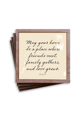 May Your Home copper and glass coasters by Ben’s Garden, set of four with a script house blessing and antiqued copper borders