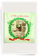 Bensgarden.com | Christmas Santa Wreath Decoupage Glass Tray - Bensgarden.com