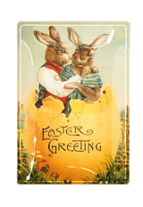Easter Greeting Bunny Pair in Yellow Egg Decoupage Glass Tray - Wholesale Ben's Garden
