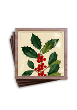 Min. Case Pack of 2 // American Holly Christmas Copper & Glass Coaster, Set of 4 - Wholesale Ben's Garden