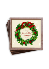 Min. Case Pack of 2 // Joyeux Noel Wreath Christmas Copper & Glass Coaster, Set of 4 - Wholesale Ben's Garden