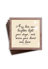 Min. Case Pack of 2 // May Love & Laughter Copper & Glass Coasters, Set of 4 - Wholesale Ben's Garden