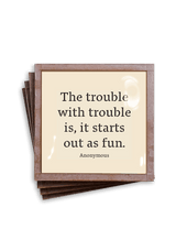 Min. Case Pack of 2 // The Trouble With Trouble Copper & Glass Coasters, Set of 4 - Wholesale Ben's Garden