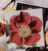 Bensgarden.com | Red Rose Flower with Green Stem Decoupage Glass Tray - Bensgarden.com