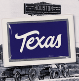 Texas Script Pennant Blue and Grey Decoupage Glass Tray - Wholesale Ben's Garden