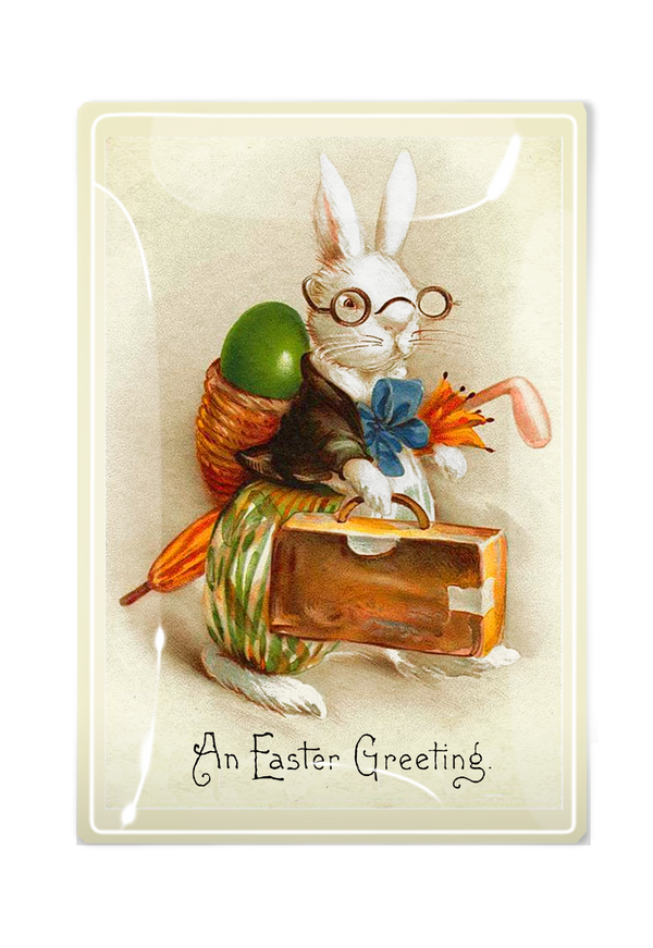 Educated White Rabbit Easter Decoupage Glass Tray