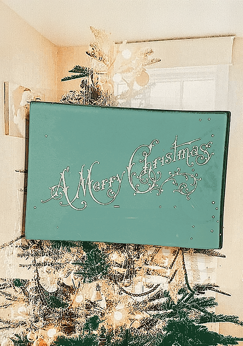 Vintage Mint Merry Christmas Script Decoupage Glass Tray