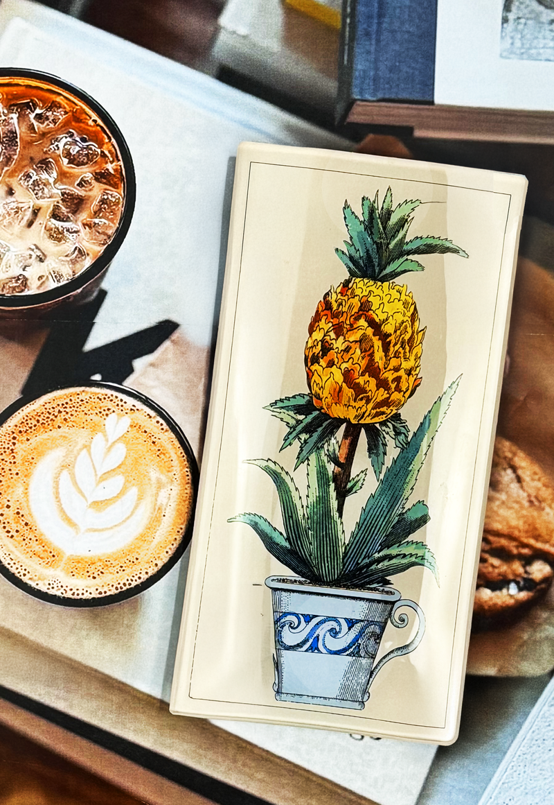 Hawaiian Planted Pineapple Glass Decoupage Tray