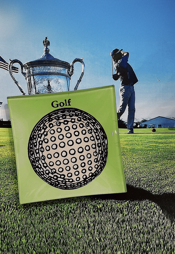 Hole In One Golf Ball Decoupage Glass Tray