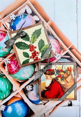 Min. Case Pack of 2 // Big Red Santa Copper & Glass Coaster, Set of 4