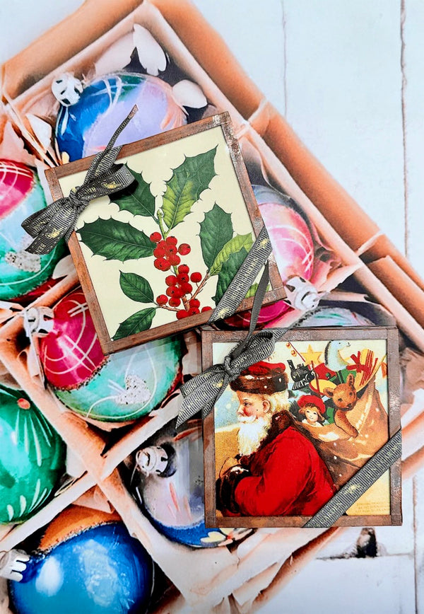 Min. Case Pack of 2 // Big Red Santa Copper & Glass Coaster, Set of 4