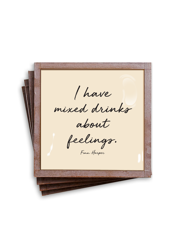 Min. Case Pack of 2 // I Have Mixed Drinks About Feelings Copper & Glass Coasters, Set/ 4