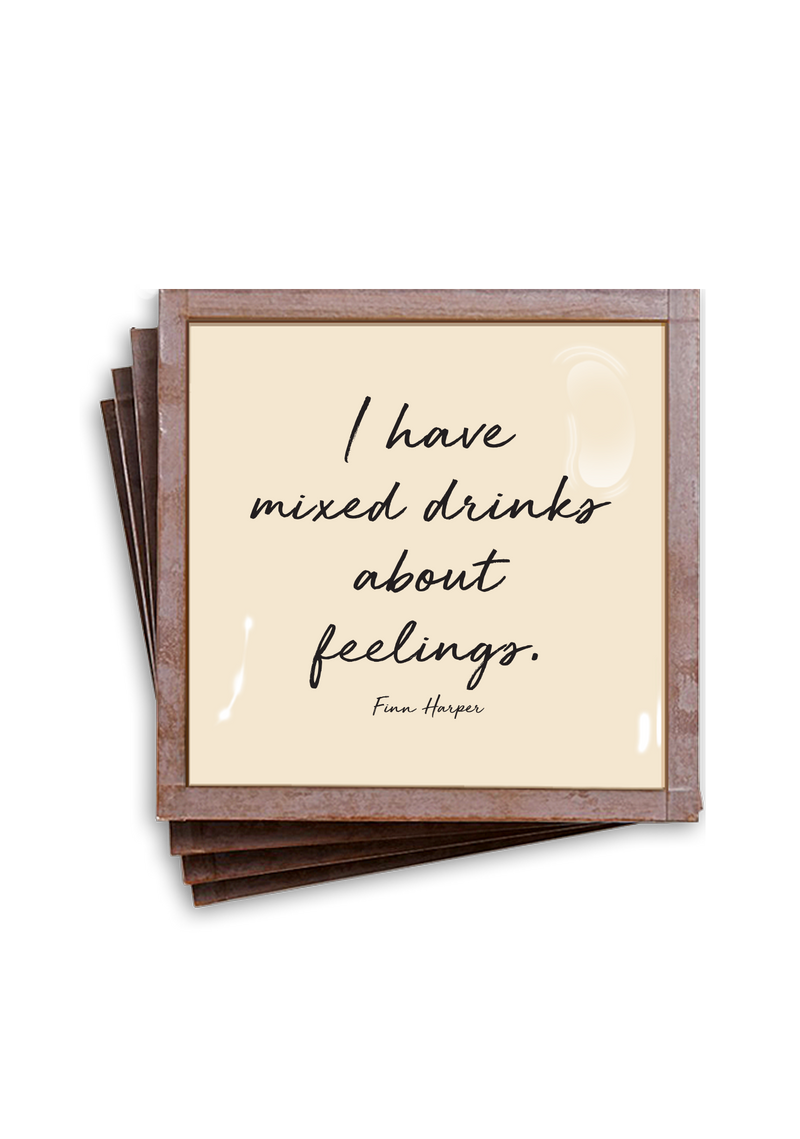 Min. Case Pack of 2 // I Have Mixed Drinks About Feelings Copper & Glass Coasters, Set/ 4