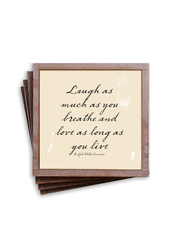 Min. Case Pack of 2 // Laugh As Much As You Breathe Copper & Glass Coasters, Set of 4