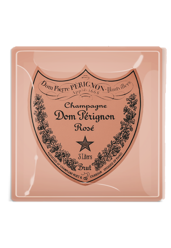 Vintage Dom Pérignon Rose Decoupage Glass Tray