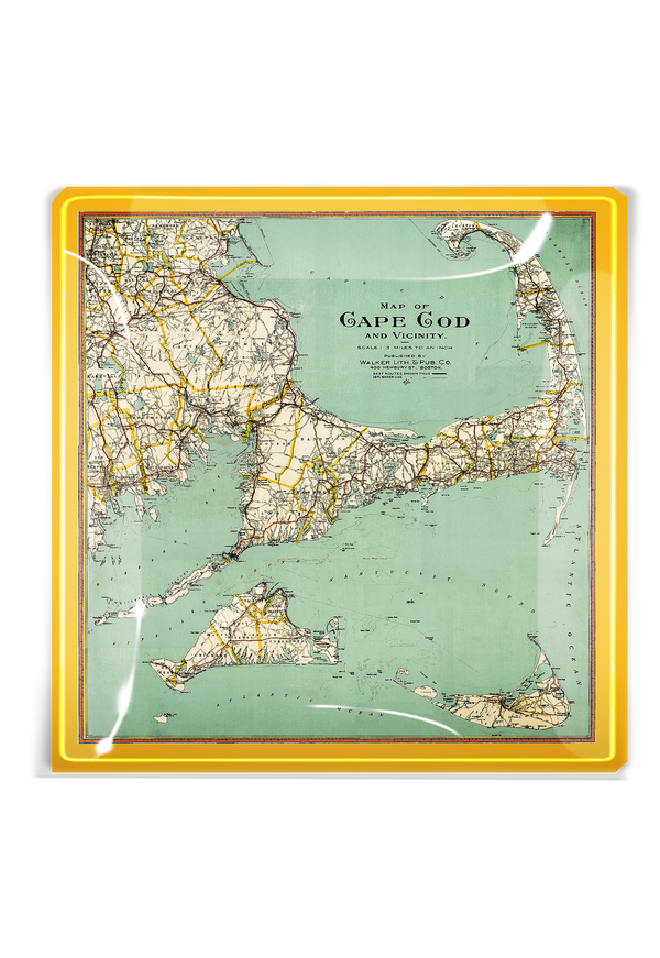 Vintage Map of Cape Cod Seacoast Decoupage Glass Tray