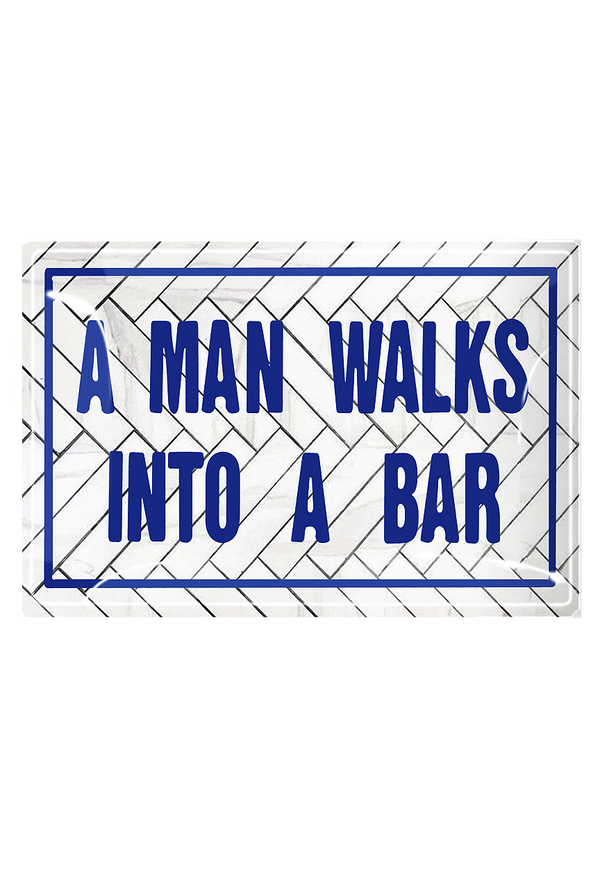 A Man Walks Into A Bar Decoupage Glass Tray