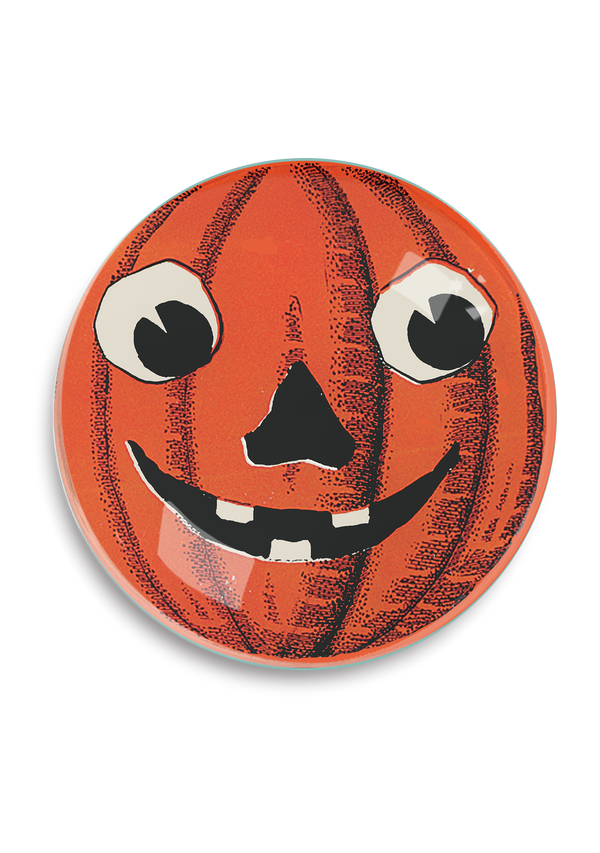 Peekaboo Pumpkin Round Decoupage Glass Tray