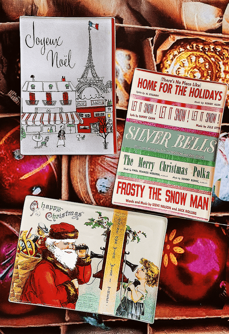 A Happy Christmas By Telephone Decoupage Glass Tray
