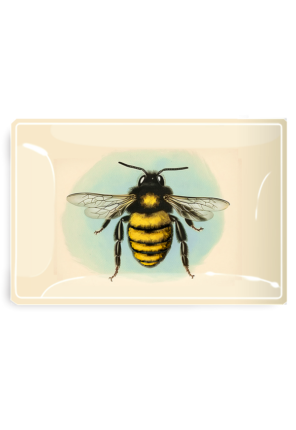 Blue Sky Golden Honeybee Decoupage Glass Tray