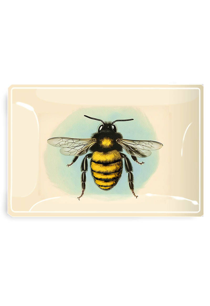 Blue Sky Golden Honeybee Decoupage Glass Tray