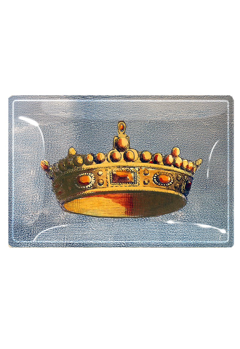 Vintage Italian Crown Decoupage Glass Tray