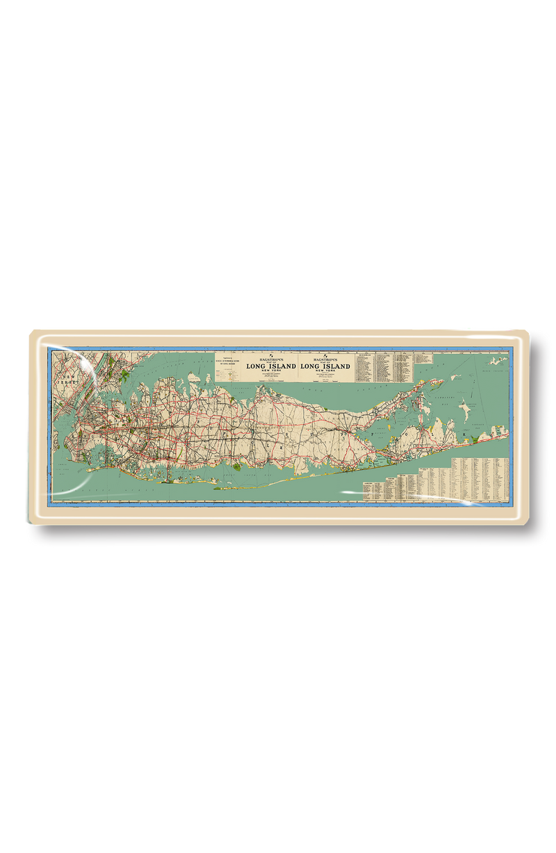 Vintage Long Island Hagstrom's Map Decoupage Glass Tray