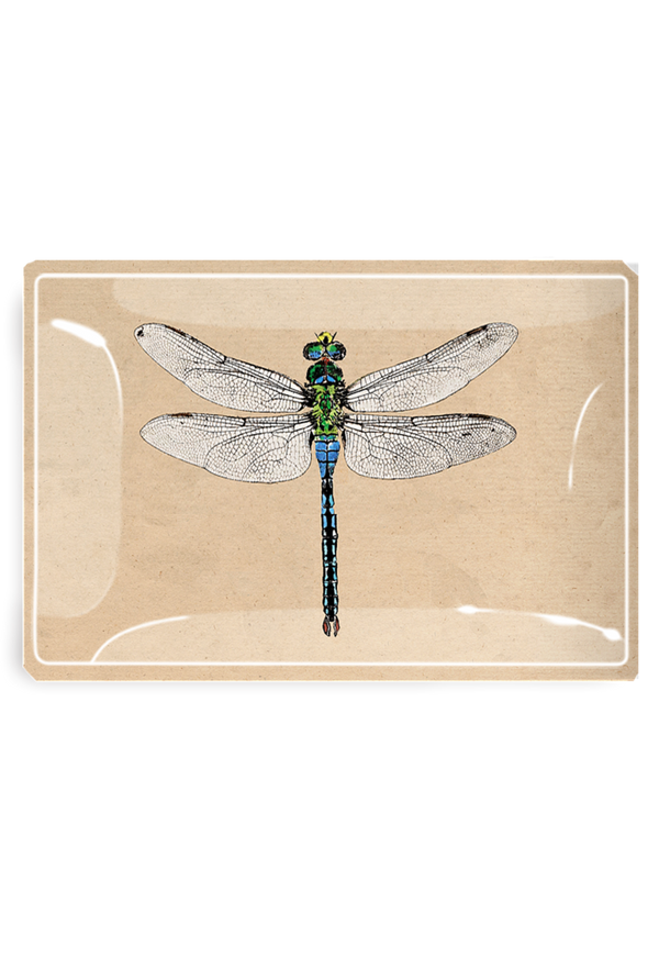 Emerald Green Crystal Dragonfly Decoupage Glass Tray