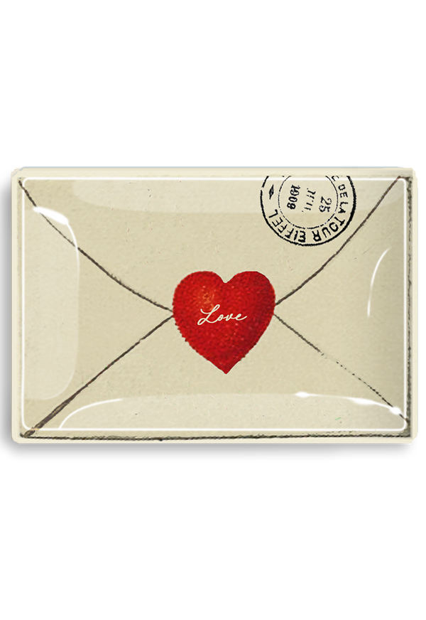 Love Script Envelope With Heart Decoupage Glass Tray