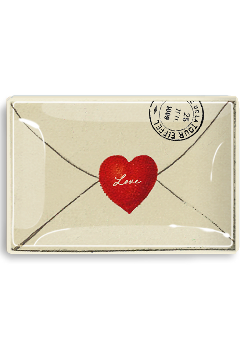 Love Script Envelope With Heart Decoupage Glass Tray