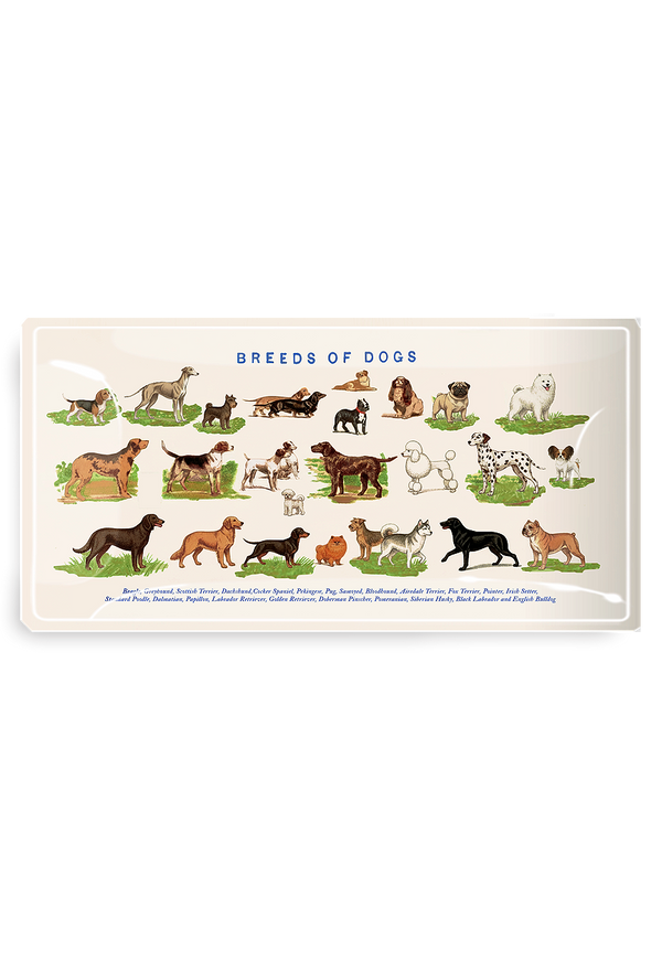 Dog Run, Breeds of Dogs Glass Decoupage Tray