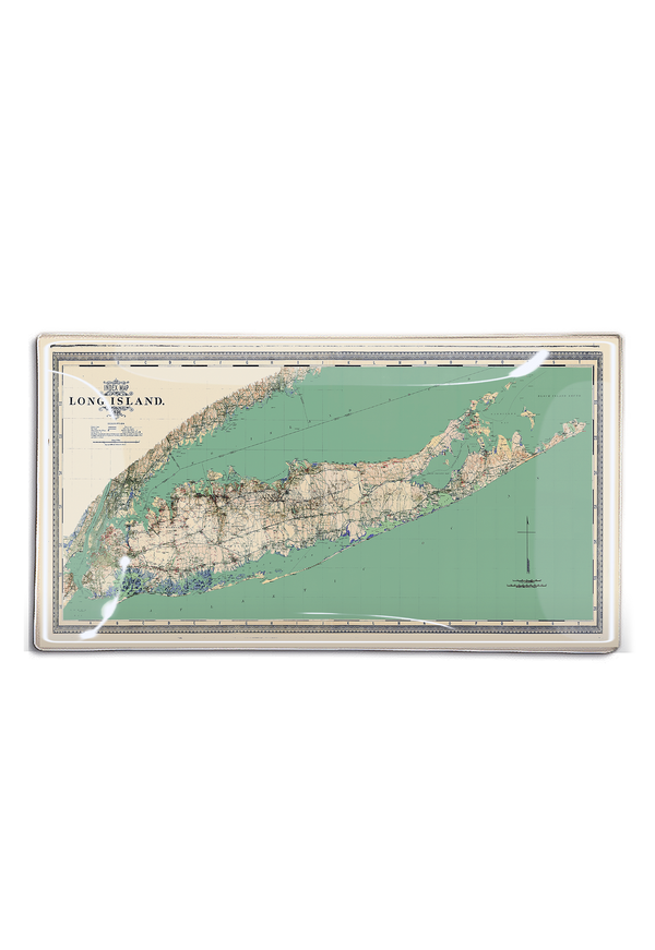 Long Island Sea Coast Map Decoupage Glass Tray