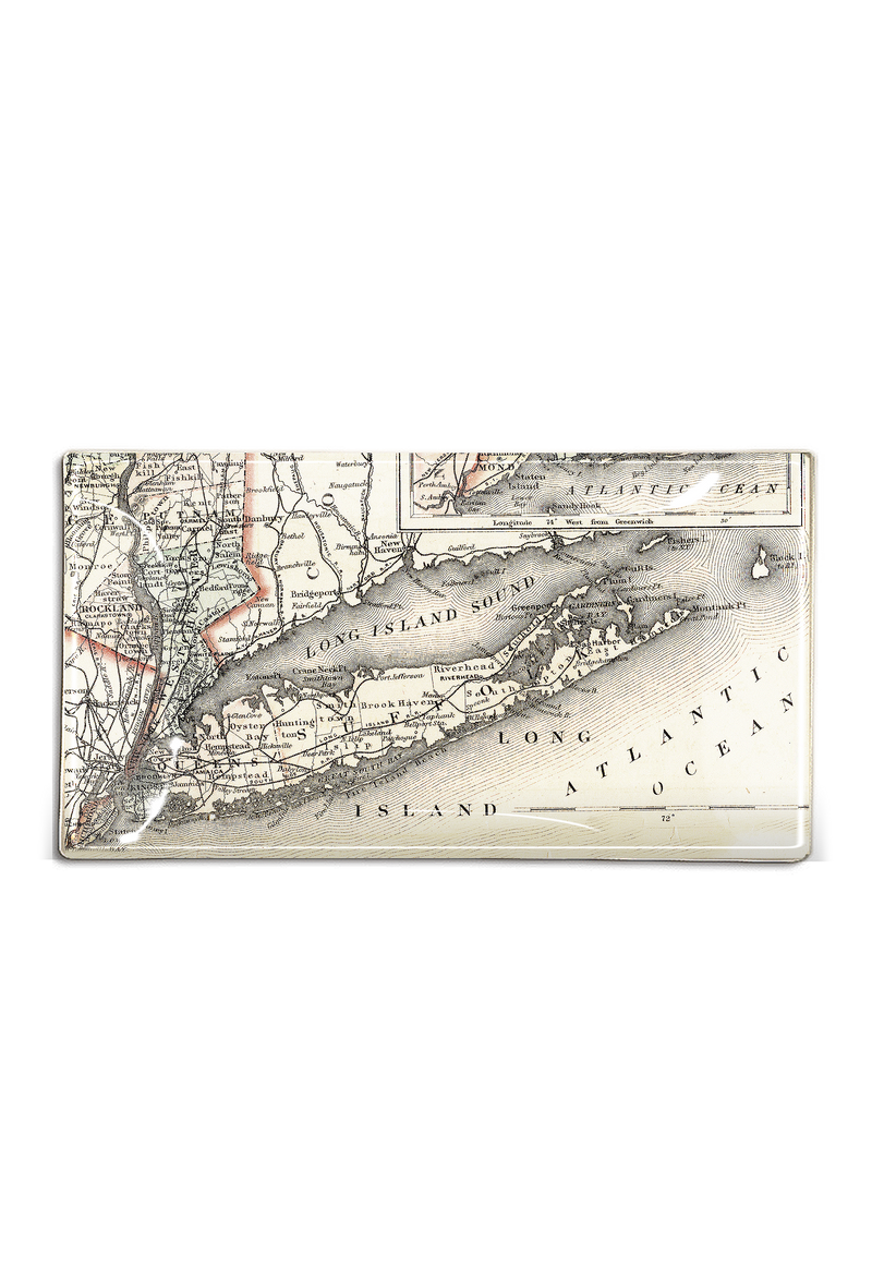 Vintage Long Island Map Decoupage Glass Tray