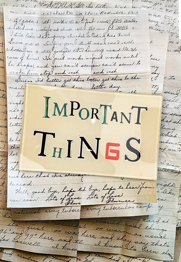 Important Things Newspaper Letters Decoupage Glass Tray