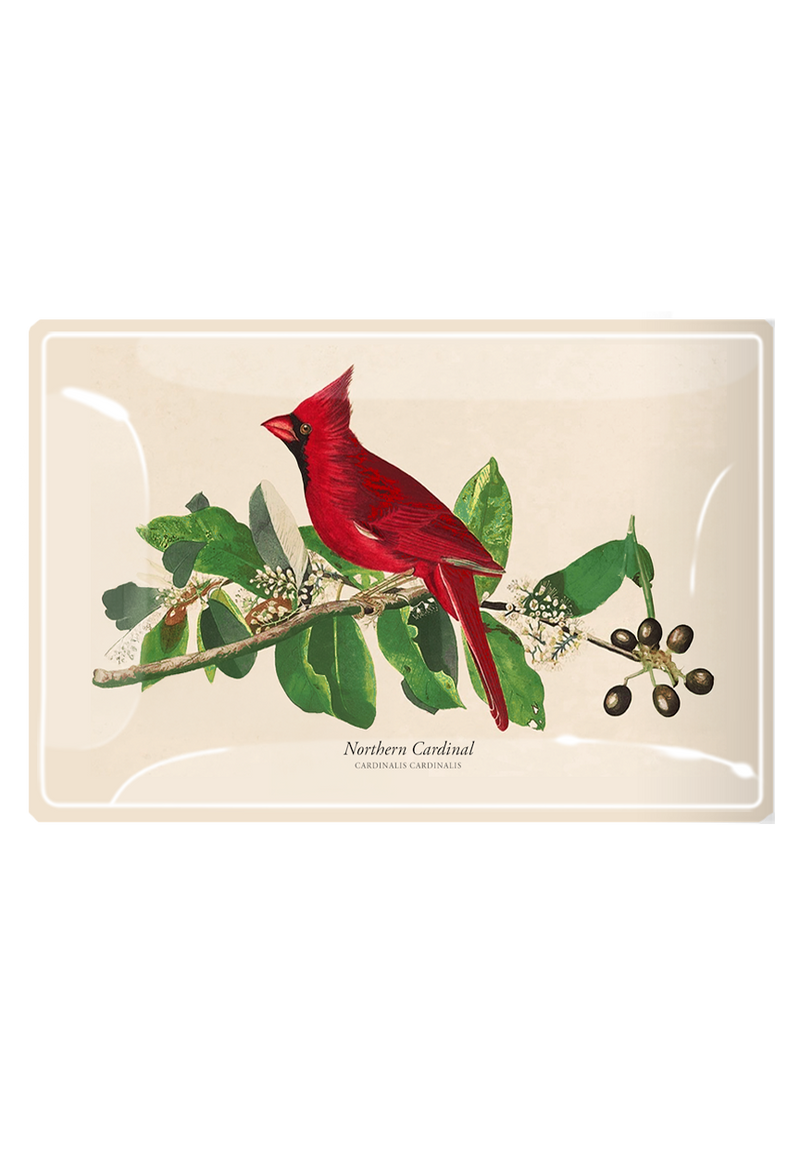American Cardinal Decoupage Glass Tray