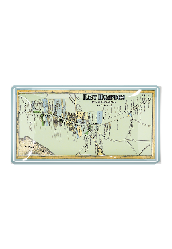 Vintage East Hampton Long Island Map Decoupage Glass Tray